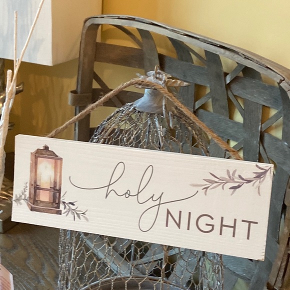 NEW! Cottage Farmhouse Oh Holy Night Christmas Lantern Rustic Wood & Jute Sign - Picture 3 of 3